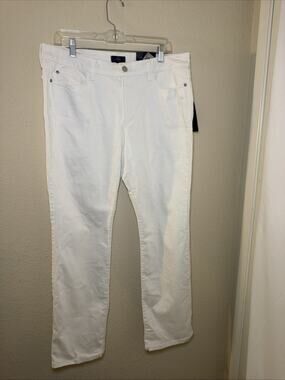 NYDJ Women's White Solid Denim Straight Jeans Regular Size 14P New!